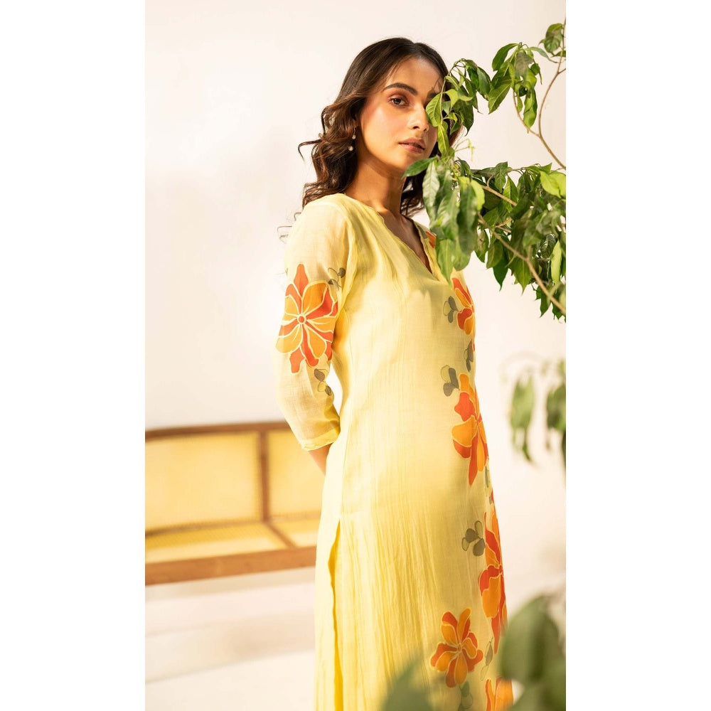 AM by Anita Mittal Yellow Zoya Kurta with Pant and Dupatta