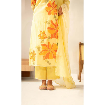 AM by Anita Mittal Yellow Zoya Kurta with Pant and Dupatta