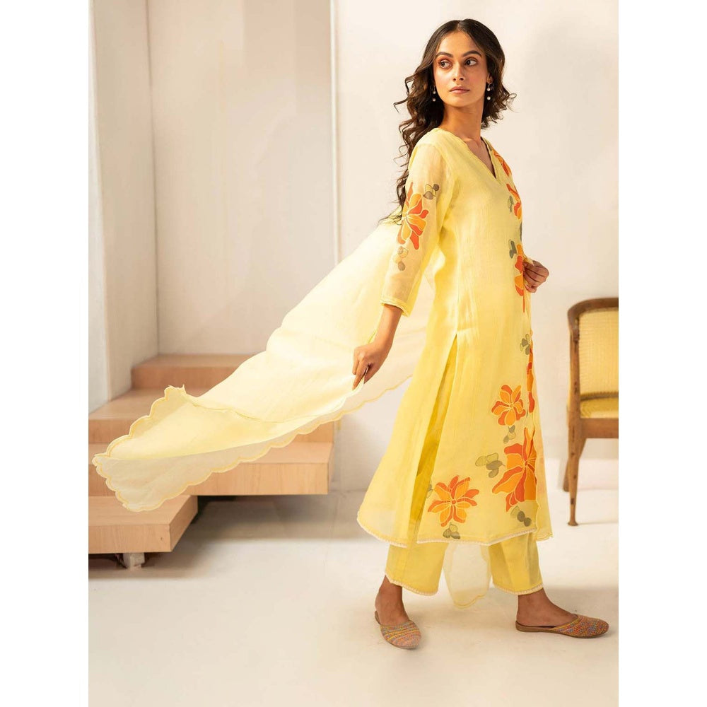 AM by Anita Mittal Yellow Zoya Kurta with Pant and Dupatta
