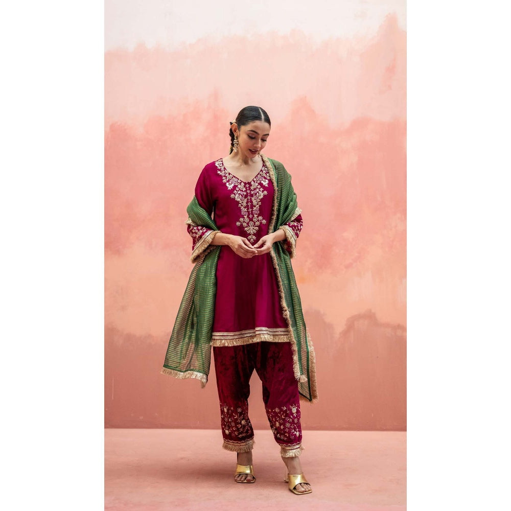 AM by Anita Mittal Red Firefly Kurta with Pant and Dupatta