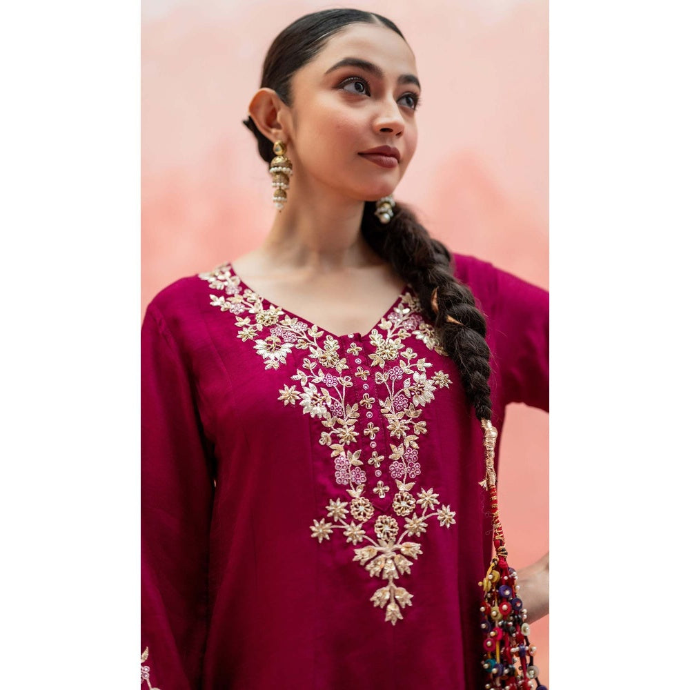 AM by Anita Mittal Red Firefly Kurta with Pant and Dupatta