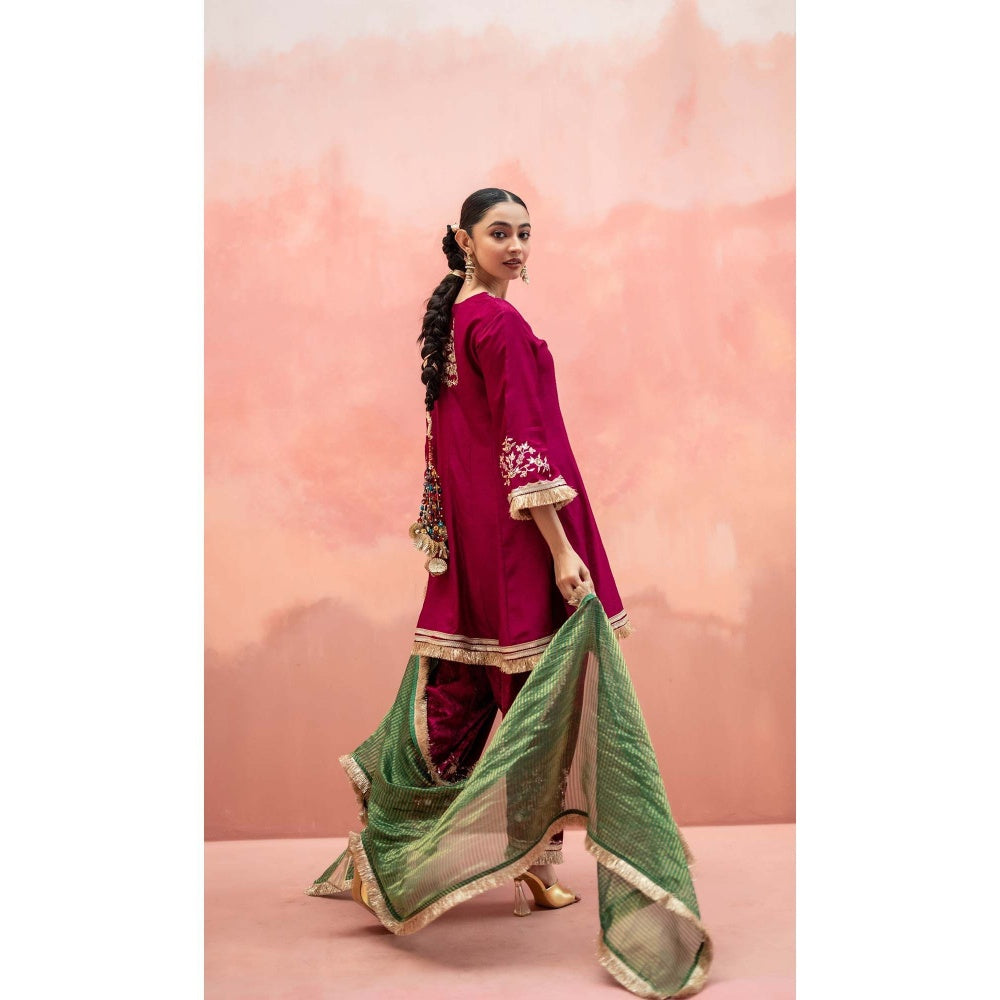 AM by Anita Mittal Red Firefly Kurta with Pant and Dupatta