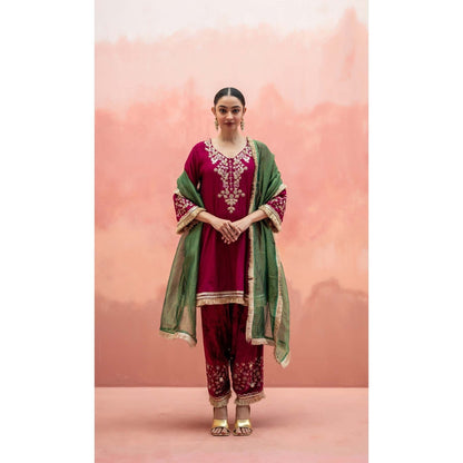 AM by Anita Mittal Red Firefly Kurta with Pant and Dupatta