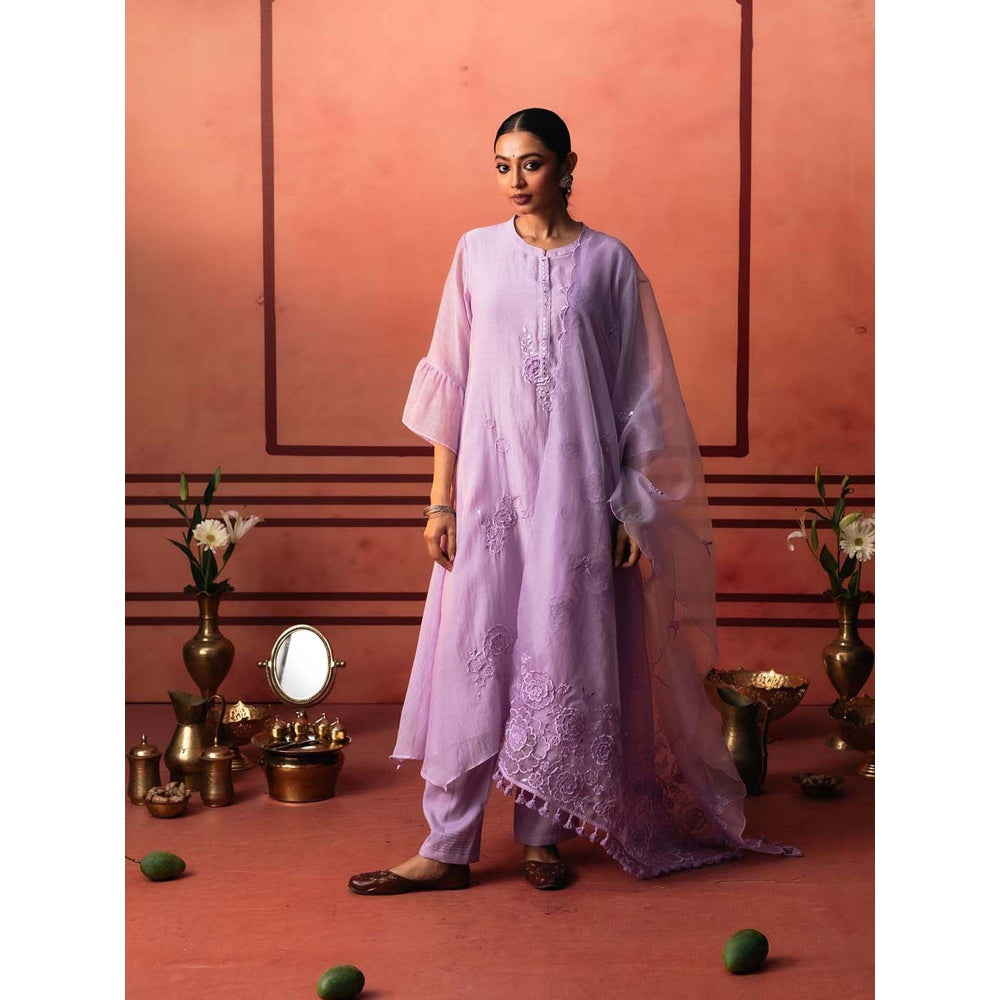 AM by Anita Mittal Lavender Chanderi Ithr Kurta with Pant and Dupatta