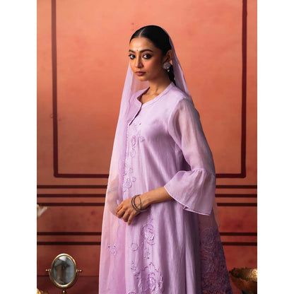 AM by Anita Mittal Lavender Chanderi Ithr Kurta with Pant and Dupatta