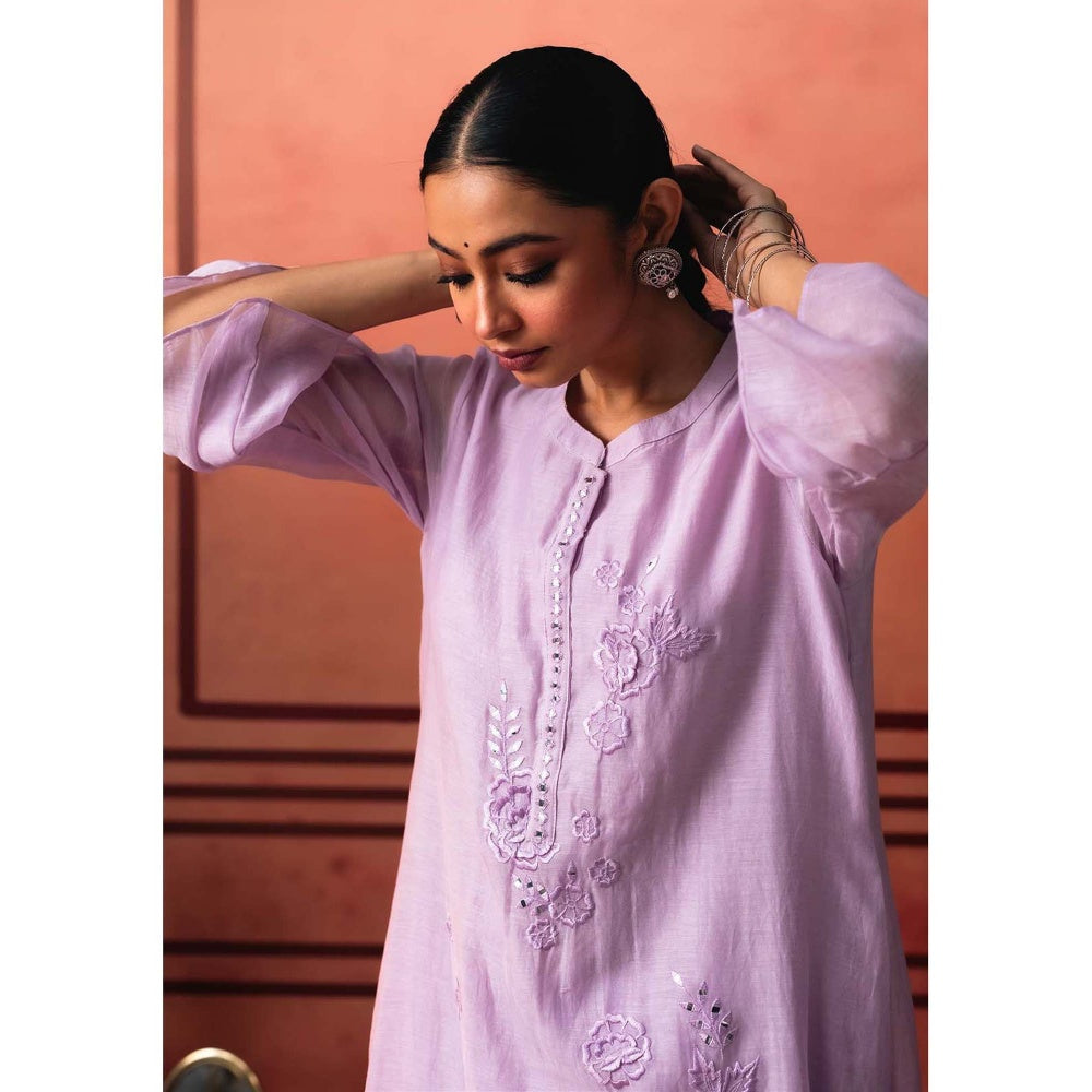 AM by Anita Mittal Lavender Chanderi Ithr Kurta with Pant and Dupatta