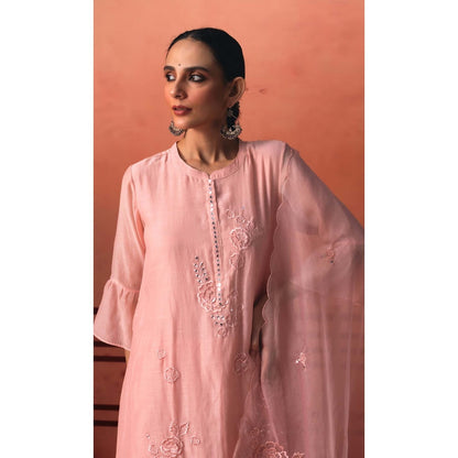 AM by Anita Mittal Pink Chanderi Ithr Kurta with Pant and Dupatta