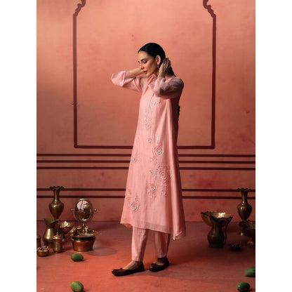AM by Anita Mittal Pink Chanderi Ithr Kurta with Pant and Dupatta