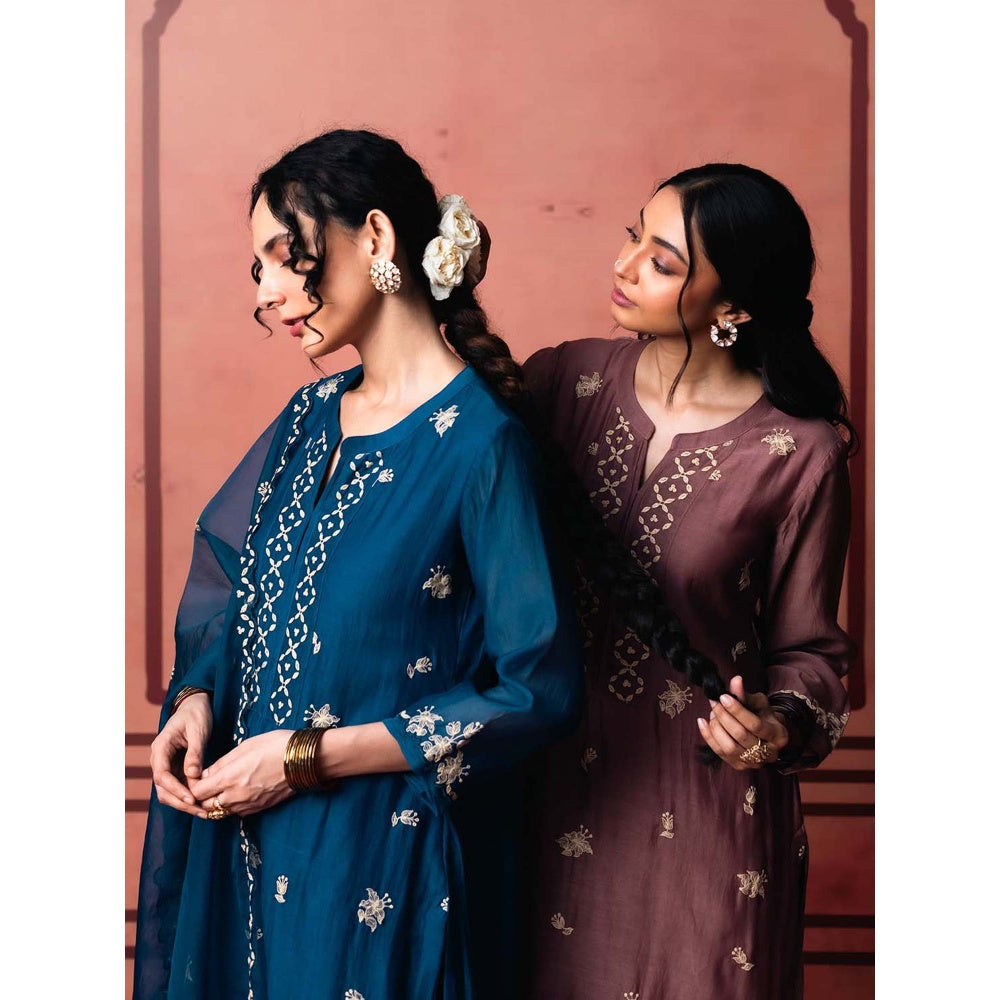 AM by Anita Mittal Blue Chanderi Niva Kurta with Pant and Dupatta