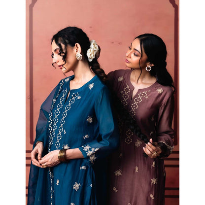 AM by Anita Mittal Blue Chanderi Niva Kurta with Pant and Dupatta