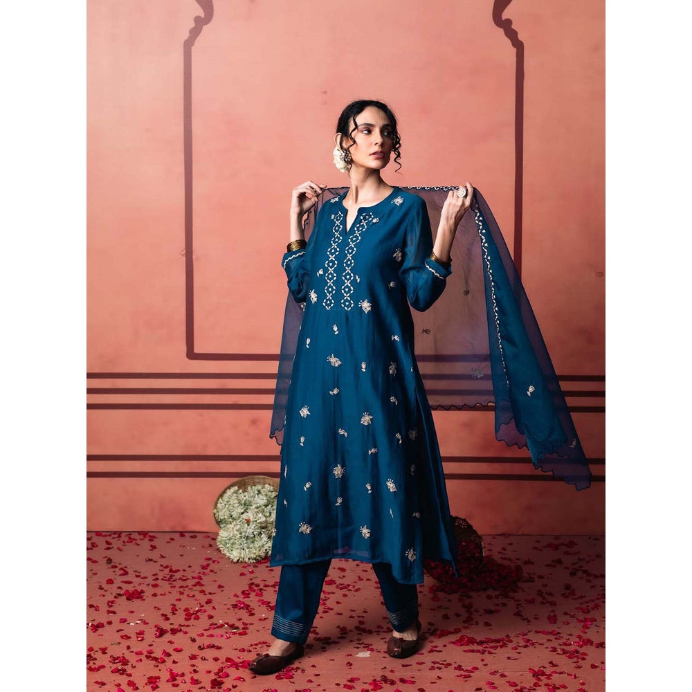 AM by Anita Mittal Blue Chanderi Niva Kurta with Pant and Dupatta