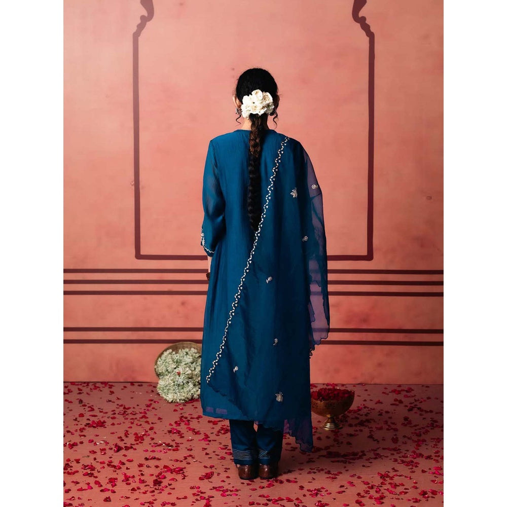 AM by Anita Mittal Blue Chanderi Niva Kurta with Pant and Dupatta