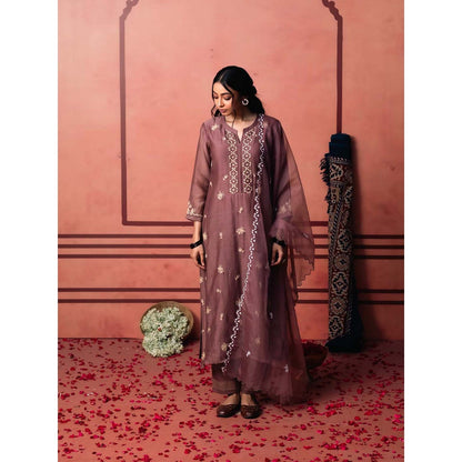 AM by Anita Mittal Brown Chanderi Niva Kurta with Pant and Dupatta