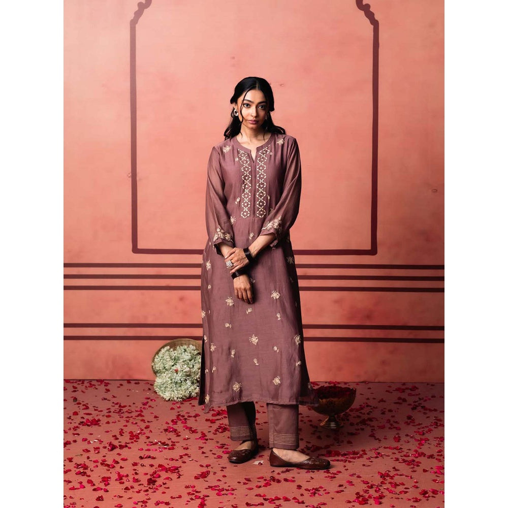 AM by Anita Mittal Brown Chanderi Niva Kurta with Pant and Dupatta