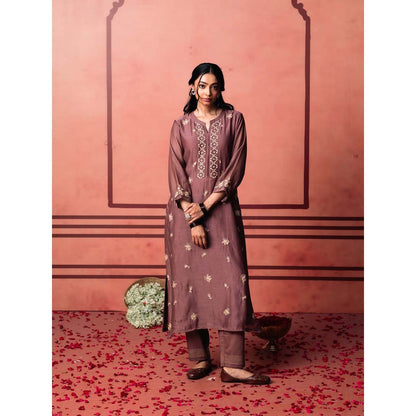 AM by Anita Mittal Brown Chanderi Niva Kurta with Pant and Dupatta