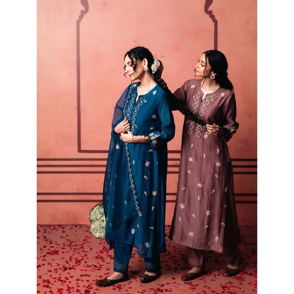 AM by Anita Mittal Brown Chanderi Niva Kurta with Pant and Dupatta