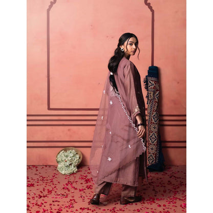 AM by Anita Mittal Brown Chanderi Niva Kurta with Pant and Dupatta