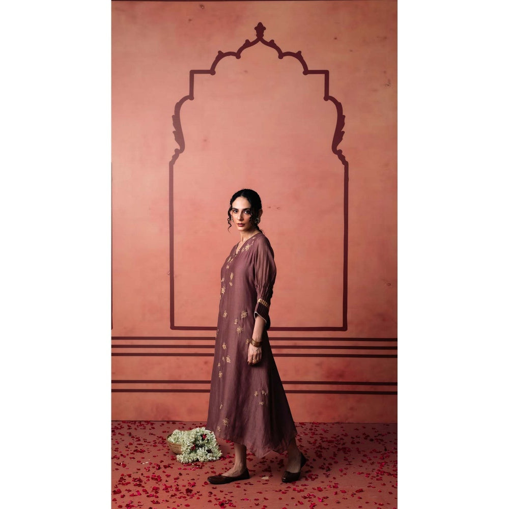 AM by Anita Mittal Brown Chanderi Niva Kurta with Pant and Dupatta