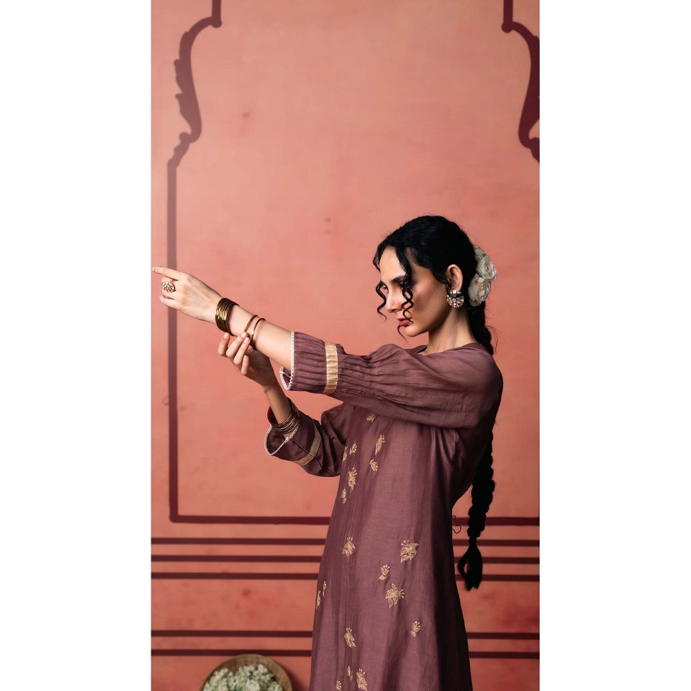 AM by Anita Mittal Brown Chanderi Niva Kurta with Pant and Dupatta