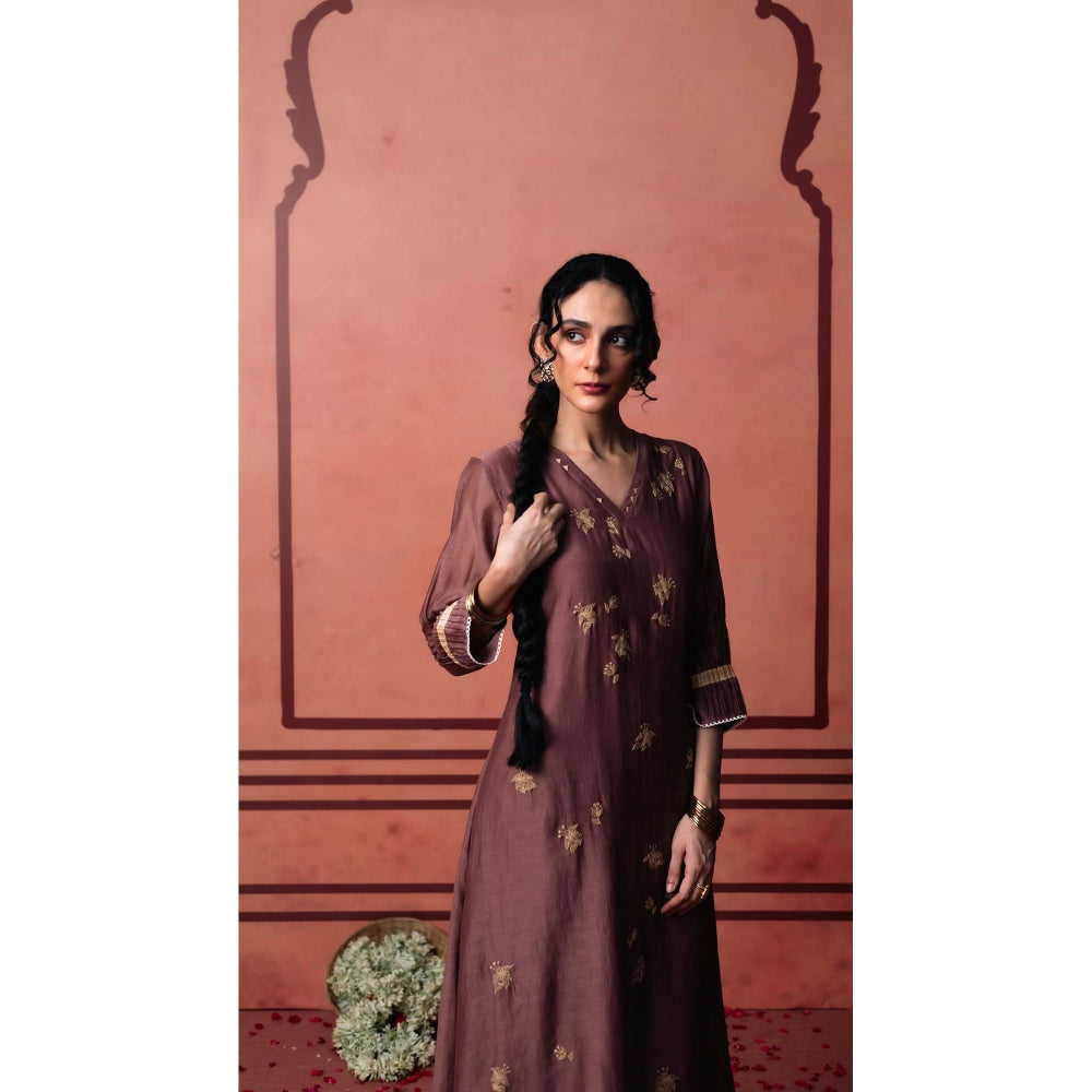AM by Anita Mittal Brown Chanderi Niva Kurta with Pant and Dupatta