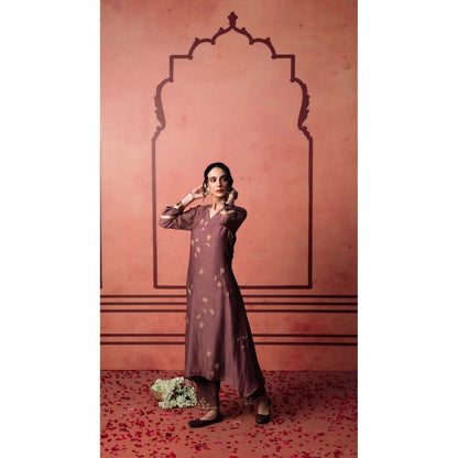 AM by Anita Mittal Brown Chanderi Niva Kurta with Pant and Dupatta