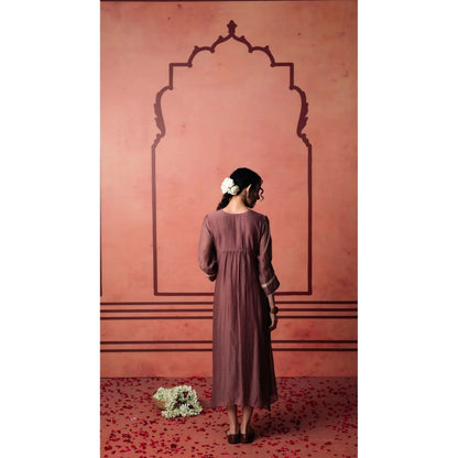 AM by Anita Mittal Brown Chanderi Niva Kurta with Pant and Dupatta