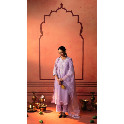 AM by Anita Mittal Lavender Chanderi Kairi Kurta with Pant and Dupatta