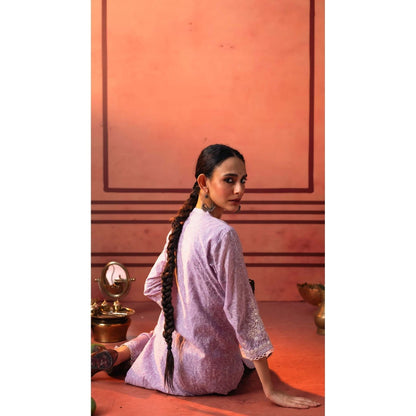 AM by Anita Mittal Lavender Chanderi Kairi Kurta with Pant and Dupatta