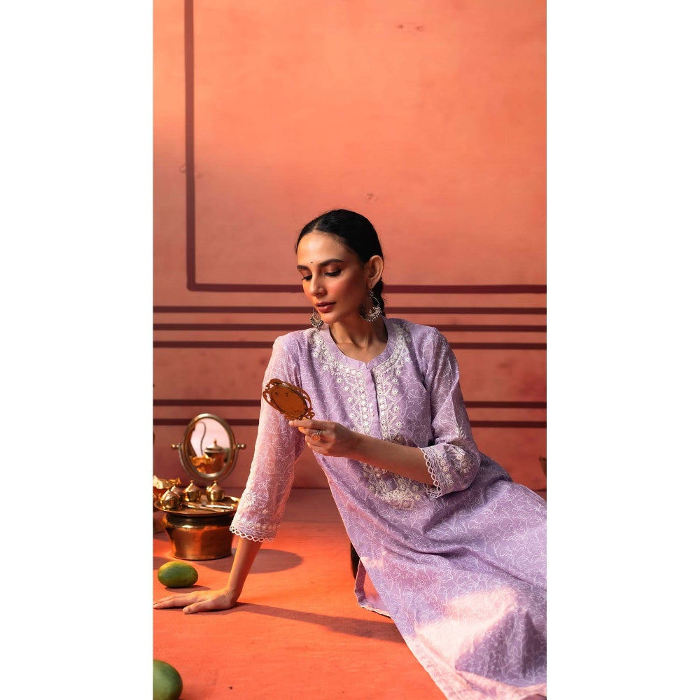 AM by Anita Mittal Lavender Chanderi Kairi Kurta with Pant and Dupatta