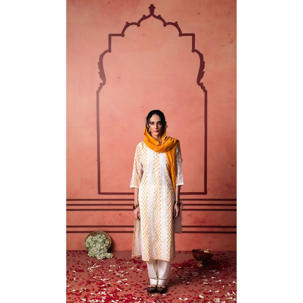 AM by Anita Mittal Yellow Cotton Saanjh Kurta with Pant and Dupatta