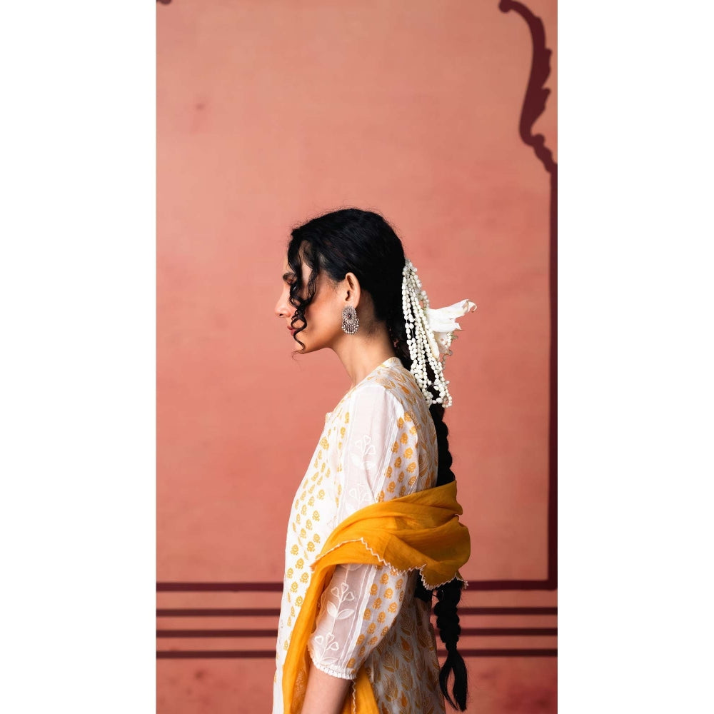 AM by Anita Mittal Yellow Cotton Saanjh Kurta with Pant and Dupatta