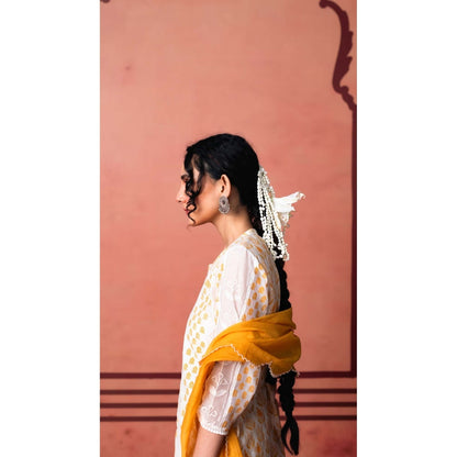 AM by Anita Mittal Yellow Cotton Saanjh Kurta with Pant and Dupatta