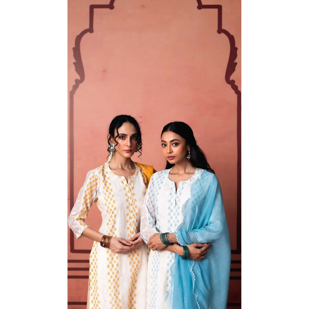 AM by Anita Mittal Yellow Cotton Saanjh Kurta with Pant and Dupatta