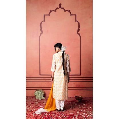 AM by Anita Mittal Yellow Cotton Saanjh Kurta with Pant and Dupatta