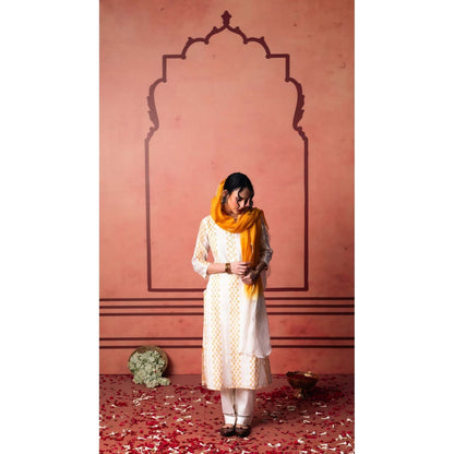 AM by Anita Mittal Yellow Cotton Saanjh Kurta with Pant and Dupatta