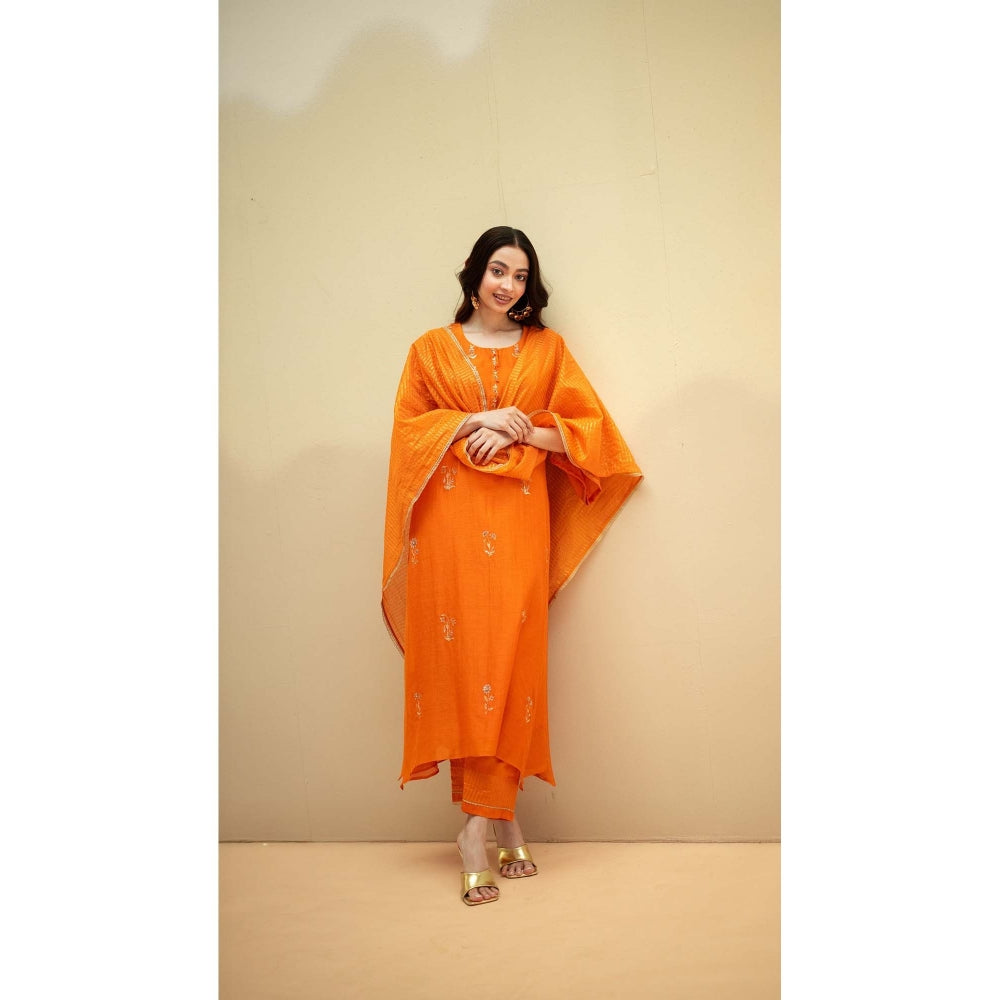 AM by Anita Mittal Orange Chanderi Chandini Kurta with Pant and Dupatta