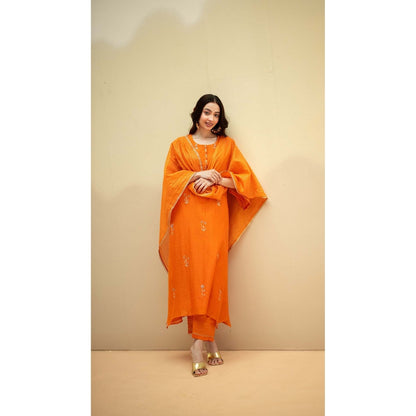 AM by Anita Mittal Orange Chanderi Chandini Kurta with Pant and Dupatta
