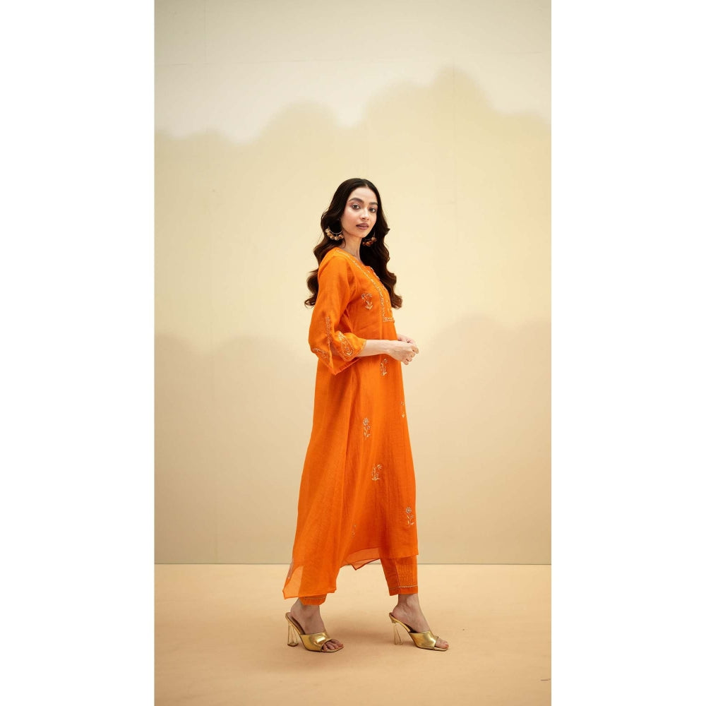 AM by Anita Mittal Orange Chanderi Chandini Kurta with Pant and Dupatta