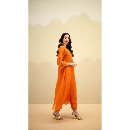 AM by Anita Mittal Orange Chanderi Chandini Kurta with Pant and Dupatta