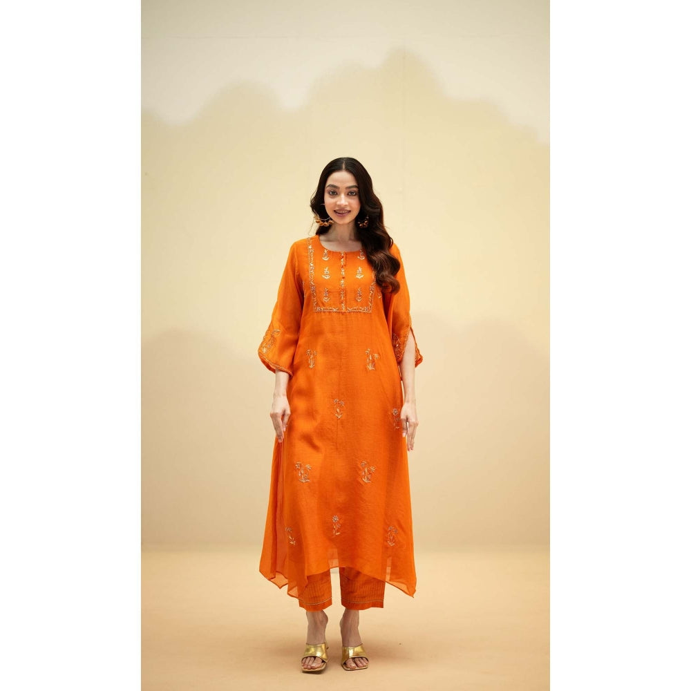 AM by Anita Mittal Orange Chanderi Chandini Kurta with Pant and Dupatta