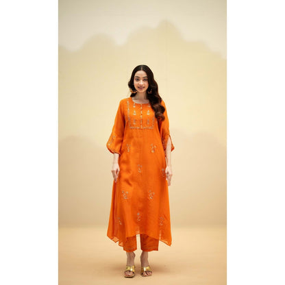 AM by Anita Mittal Orange Chanderi Chandini Kurta with Pant and Dupatta