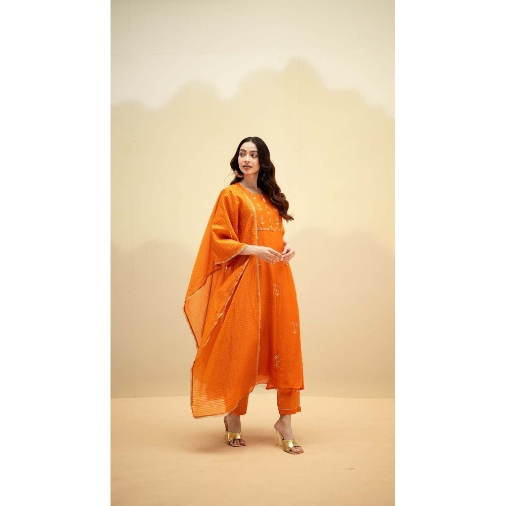 AM by Anita Mittal Orange Chanderi Chandini Kurta with Pant and Dupatta