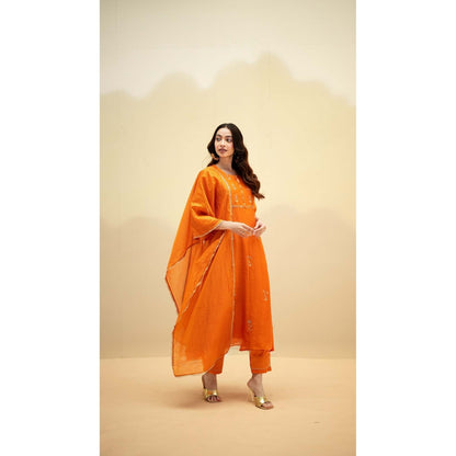 AM by Anita Mittal Orange Chanderi Chandini Kurta with Pant and Dupatta