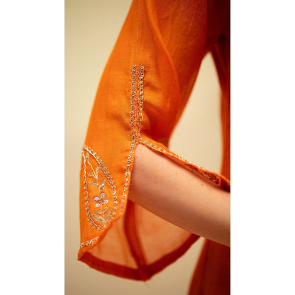 AM by Anita Mittal Orange Chanderi Chandini Kurta with Pant and Dupatta