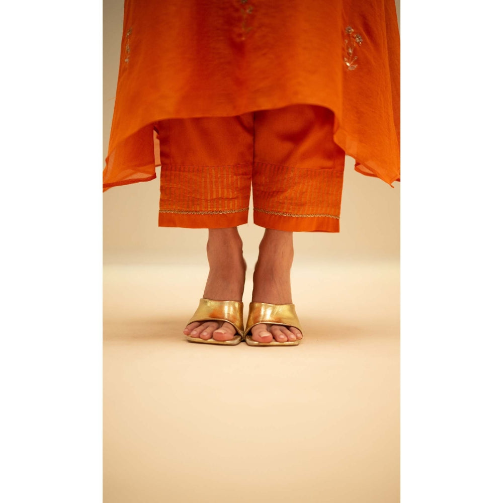 AM by Anita Mittal Orange Chanderi Chandini Kurta with Pant and Dupatta