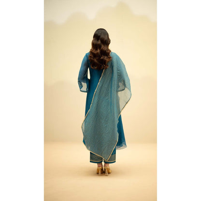 AM by Anita Mittal Teal Chanderi Chandini Kurta with Pant and Dupatta