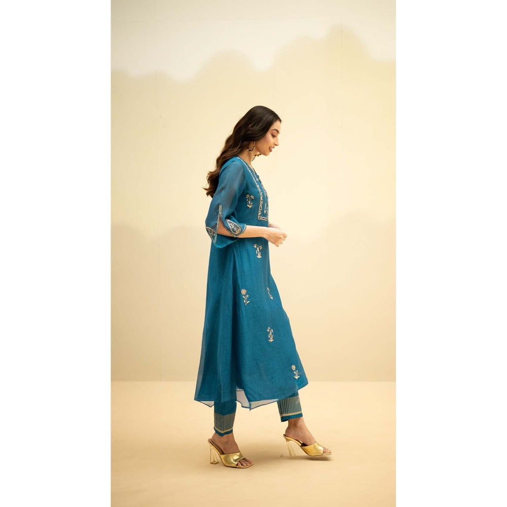 AM by Anita Mittal Teal Chanderi Chandini Kurta with Pant and Dupatta