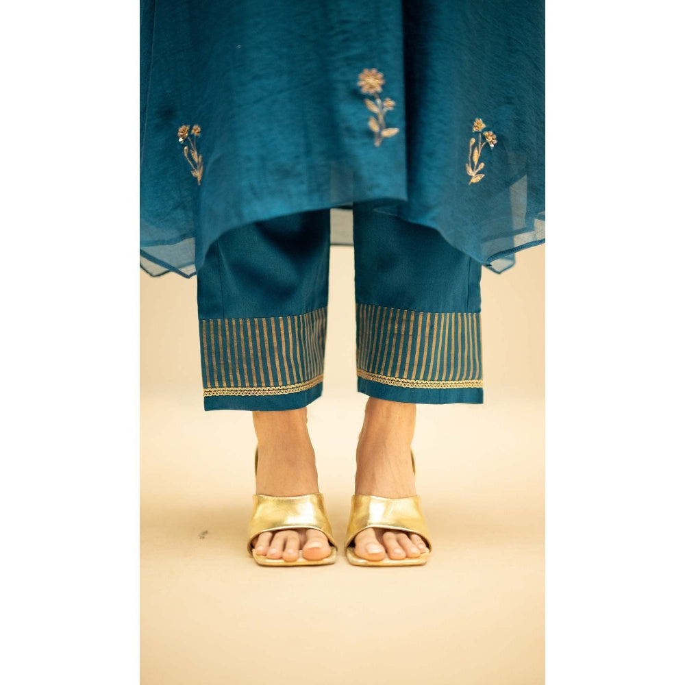 AM by Anita Mittal Teal Chanderi Chandini Kurta with Pant and Dupatta