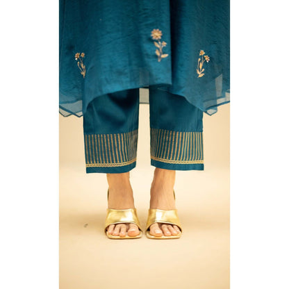 AM by Anita Mittal Teal Chanderi Chandini Kurta with Pant and Dupatta