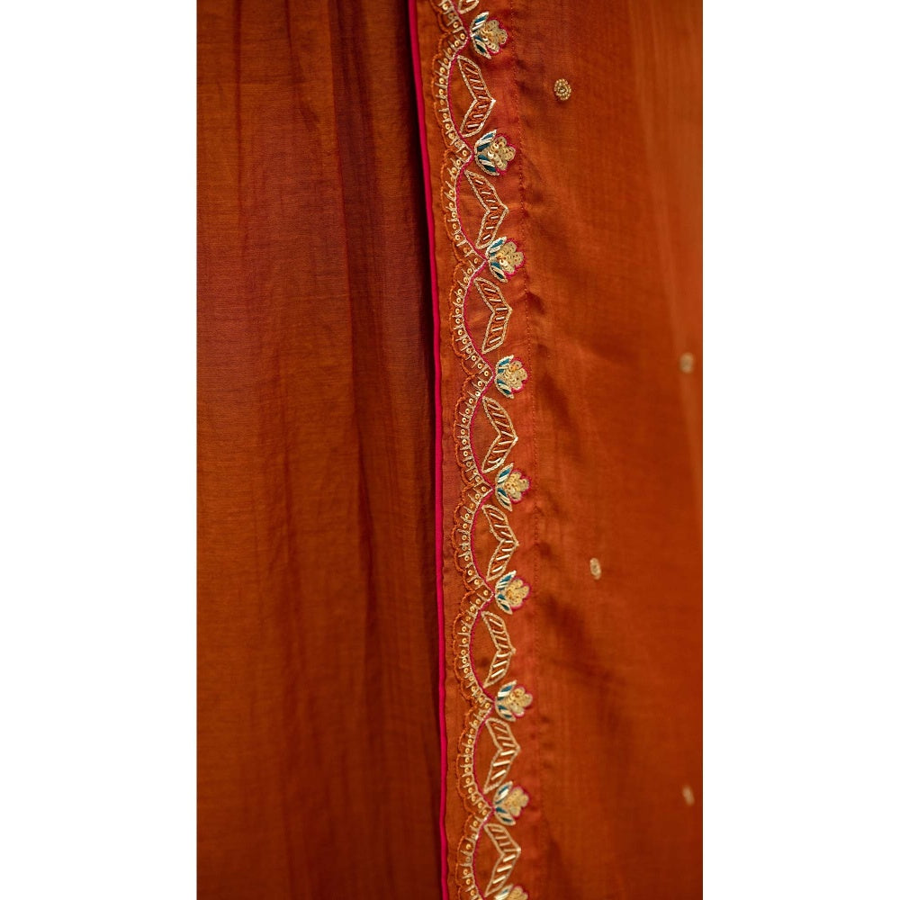 AM by Anita Mittal Rust Cotton Jhoomar Kurta with Pant and Dupatta